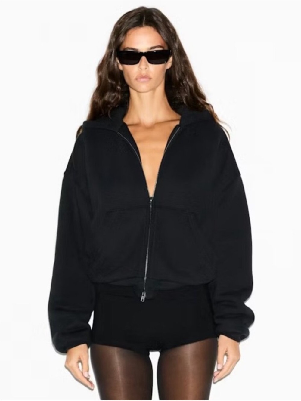 SKIMS NWT Heavy Weight Fleece Boxy Zip Up Hoodie - Onyx